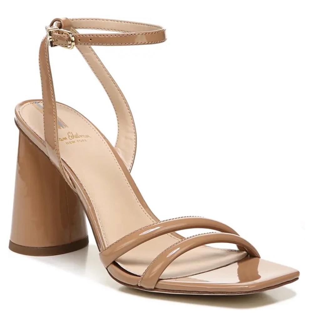 SAM EDELMAN Kia Block Heel Ankle Strap Sandal, Rosa Blush Patent, 9